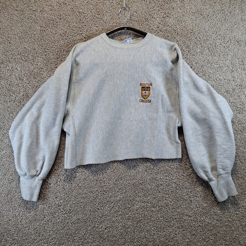 Champion Sweatshirt Womens XL Gray Boston College Reverse Weave Raw Hem Cropped